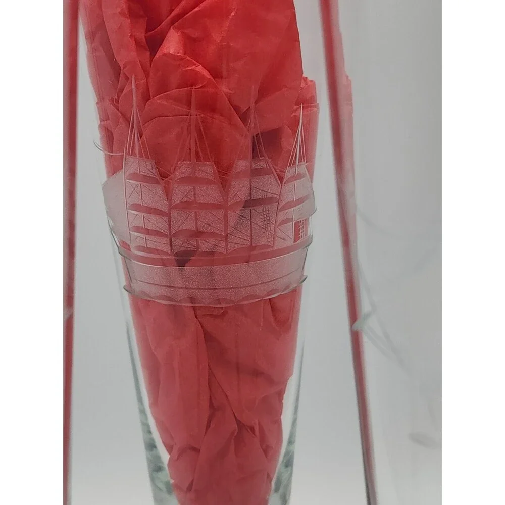 VTG Crystal Etched Pilsner Glasses Clipper Sailing Ship 10 1/8